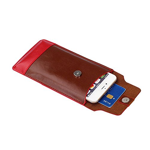 Cell phone Purse Bag by Rinastore, Crazy Horse Pattern Leather Wallet Side Pouch Waist Bag with Carabiner Hook for Apple iPhone/Samsung Galaxy Series and Other Phones under 6.5 inches (Maroon)