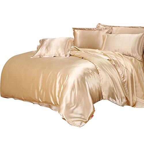 Sona bedding solutionsLuxurious Ultra Soft Silky Satin 4-Piece Bed Sheet Set Gold, Cal-King