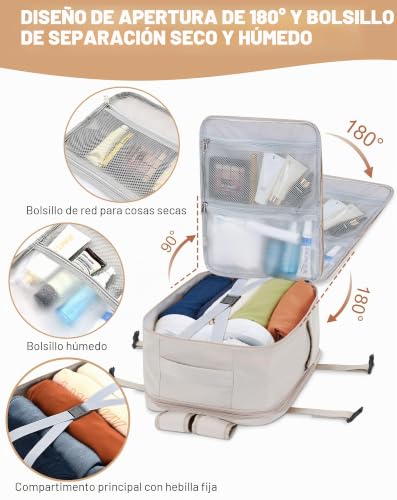 MOCOCITO Travel Backpack Cabin Airplane 40 x 20 x 25, Cabin Travel Suitcases for Ryanair, Men's Women's Backpack Travel Bag Suitcases Travel Backpack Hand Luggage Laptop Backpack, Beige Cream, Casual
