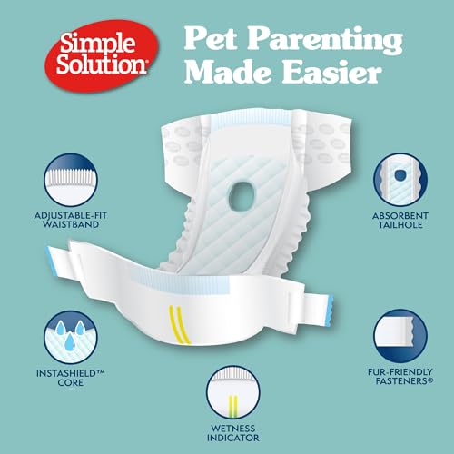 SIMPLE SOLUTION FEMALE DOG DIAPERS – DISPOSABLE DIAPERS FOR POTTY TRAINING, INCONTINENCE, AND HEAT CYCLE PROTECTION – LEAK-PROOF FIT FOR SMALL DOGS, 12–19 INCH WAIST – 30 COUNT