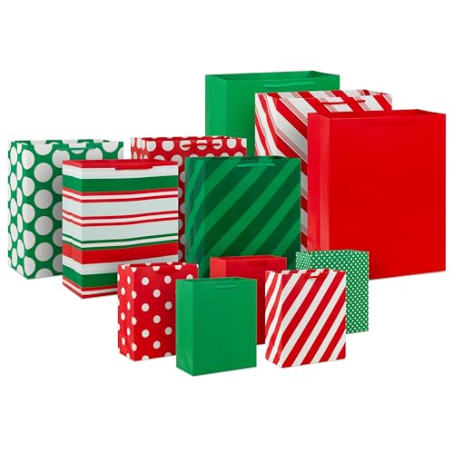 Hallmark Red, Green and White Bulk Gift Bags Assortment (12 Bags: 5 Medium 9",…