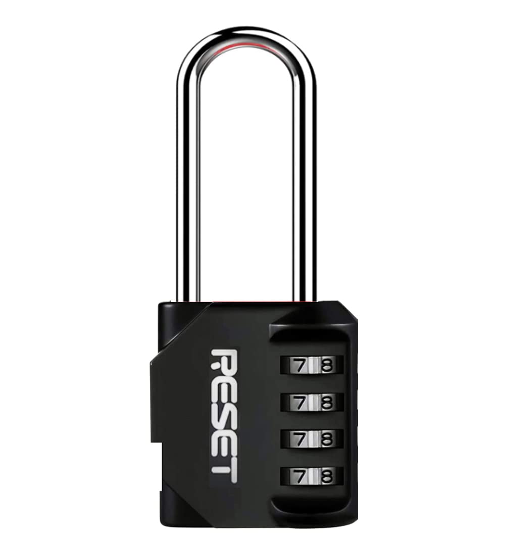 RESET- 4 Digit Combination Padlock with 2.4 inch Long Shackle, Combination Lock,Outdoor Waterproof Padlock for School Gym Locker, Fence, Gate, Toolbox,Black