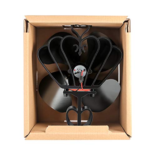 Morinoli 4 Blade Heat Powered Stove Fan for Wood/Log Burner/Fireplace,Eco Friendly and Efficient Fireplace Fans,Black,Crown