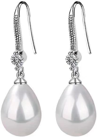 ANNAVA Women's 925 Sterling Silver White Water Drop Pearl Earrings With Cubic Zirconia Crystal Diamond, Fine Pearl Jewelry Gifts for Women (JEE-002)