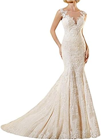 VEPYCLY Women's Exquisite Sleeveless Mermaid Lace Ivory Bridal Wedding Dress Custom Ivory 14