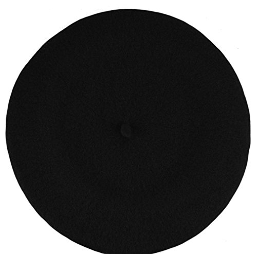 Deewang Women's Men's Solid Color Plain Wool French Beret One Size (Black) - Thumbnail 3