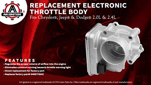 cuerpo de acelerador electrónico - compatible con chrysler, jeep y dodge 2.0l y 2.4l - 200, sebring, avenger, caliber, journey, compass y patriot - reemplaza 04891735ac, 977025, 4891735ad - 2007-2017