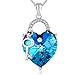 PLATO H Lock Heart Crystal Necklace Lock and Key Heart Necklace with Swarovski Crystal Heart Key Necklace Ocean Blue Heart Neckalce for Woman, Birthday Gifts