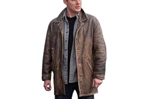 LP-FACON Men's 3/4 Mid Length Genuine Leather Trench Coat - Dean Winchester Vintage Leather Blazer Jacket Car Coat
