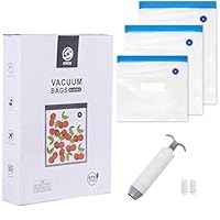 Reusable Sous Vide Bags, Reusable Vacuum Food Storage Bags for Anova and Joule Cookers - 3 sizes Sous Vide Bag Kit with Pump - Sealing Clips - Sous Vide Bag Clips for Food Storage and Sous Vide Cooking