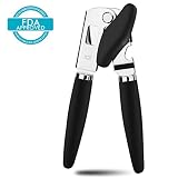 Can Opener Manual Heavy Duty Can Openers Smooth Edge 3-In-1 With Ergonomic Non-slip Rubber Soft Handle Easy Turn Ultra Sharp