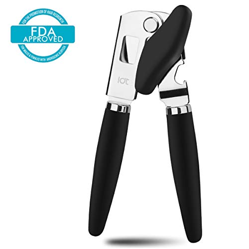 Can Opener Manual Heavy Duty Can Openers Smooth Edge 3-In-1 With Ergonomic Non-slip Rubber Soft Handle Easy Turn Ultra Sharp