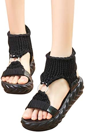 Women Thick Bottom Sandals Fashion Peep Toe Platform Shoes Hollow Out Knitting Sandals Rubber Sole Court Stilettos Shoes Sports and Outdoor Hiking Sandal with Metal Ring Summer