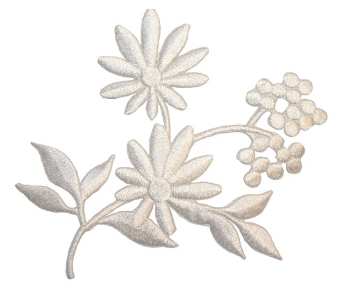 ID #7779 White Flower Branch Decoration Plant Iron On Embroidered Patch Applique