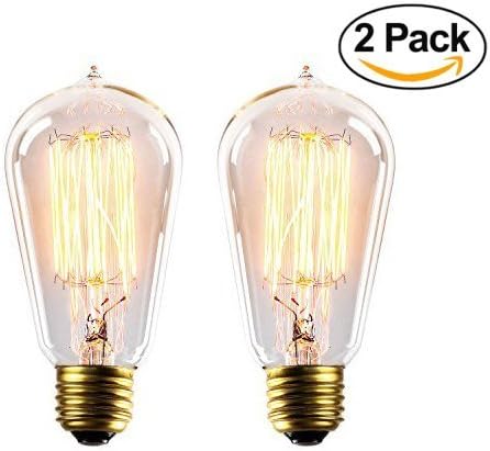 Edison Bulb 2 Pack, 40W 120V Medium Base, Hand Blown Clear Glass Light Bulb, Antique Amber Squirrel Cage Teardrop Filament ST64 Vintage Incandescent Bulb, Great For Pendants, Lamps &amp; String Lights