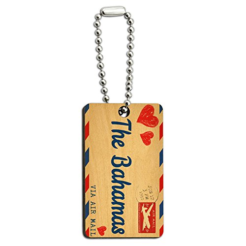 Air Mail Postcard Love for The Bahamas Wood Wooden Rectangle Key Chain