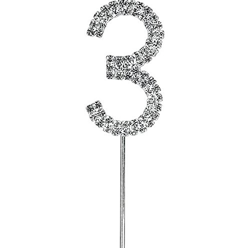 Sparkly Diamante Cake Topper Number (3rd, Silver)