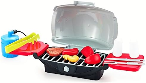 JaxoJoy Complete Toy Barbecue Grill 12 Piece Play Set – Includes Pretend Food Items, Utensils, Child Safe Fade Resistant Plastic, For Ages 3 and Up