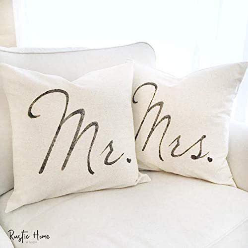 Amazon Com Mr Mrs Pillows Rustic Pillow Cover Set Wedding