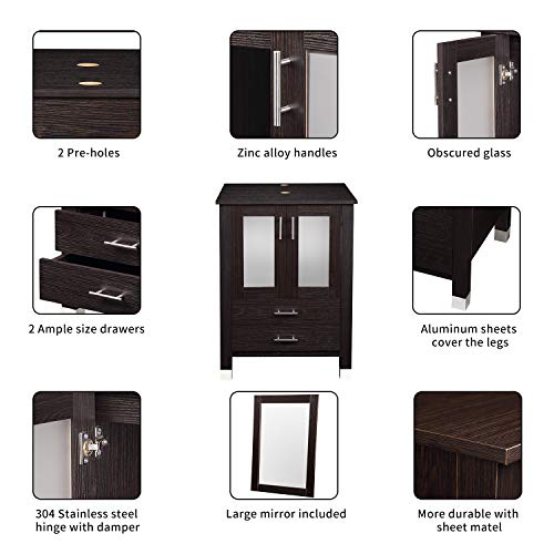 24 inch Bathroom Vanity and Vessel Sink with Vanity Mirror,Modern MDF Cabinet w/Sink Faucet &Drain set