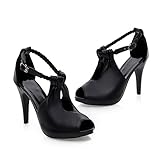 Women's Chic Sexy High heel Ankle Wrap Hasp Plus size 4-10.5 PU Leather Work Pumps Open toe Sandal