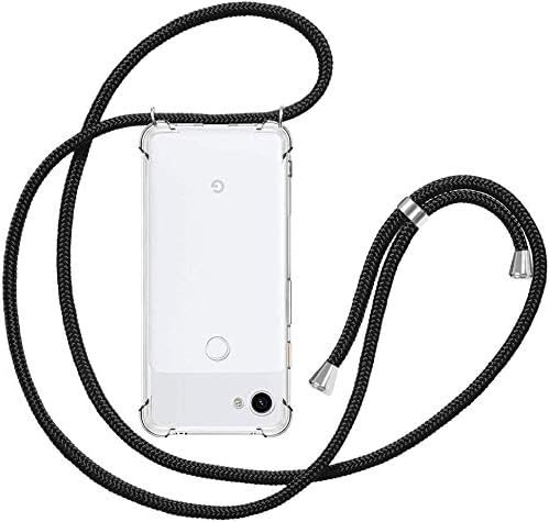 CAROKI Crossbody Phone Case,Necklace Mobile Phone Cover with Cord Strap,Clear Transparent TPU Soft Cover Holder with Neck Cord Lanyard Strap (Google Pixel 3xl, Black)