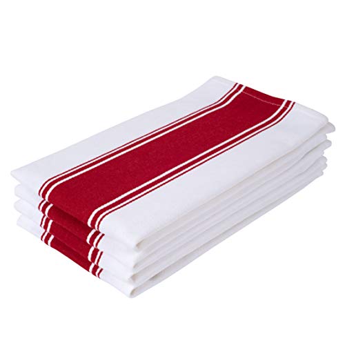 The Homemakers Dish Kitchen Towels Vintage Striped 100% Cotton Tea Towel 20 x 28 inch Set of 4, Red