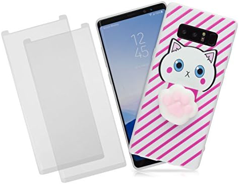 3D Cartoon Seal Squishy Squeeze Soft Jumbo Cat Paw Toy Silicone Phone Case 360 Protection Cover For Samsung Galaxy Note 8 + 2PK of Full Cover Protective Tempered Glasses by GolemGuard (Pink/White)