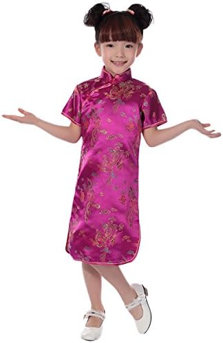 Little Big Girl Chinese Dragon Phoenix Qipao Cheongsam Dress for Kids Floral Summer Mini Traditional Costume Dance Gown