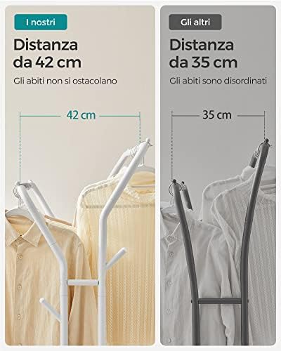 Stand Appendiabiti Doppio, Attaccapanni con Ruote, Struttura in Acciaio, Portata Fino a 100 kg, Larghezza di 103,5 cm, Multifunzione, Bianco HSR107W01