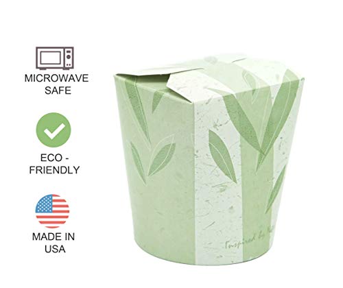Takeout Paper Food Container - Pint 16 oz - Pack of 25 boxes - Green Leaves Print - Microwaveable - Disposable