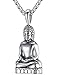 LineAve Men's Stainless Steel Meditation Buddha Pendant Necklace, 23 + 2