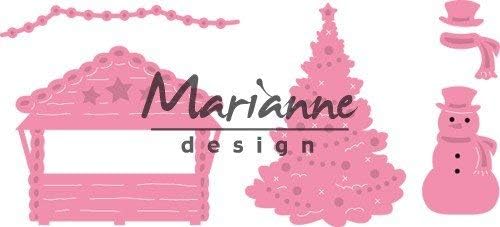Marianne Design Collectables Village Decoration Set 5 Die, Metal, Pink, 17.1 x 14.4 x 0.2 cm