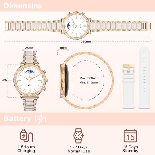 ZKCREATION Women's Smart Watch with Call – Women's Smartwatch with Multisport, Activity Bracelet with Pedometer, Heart Rate Monitor, Sleep Monitor, Music Player for Android iOS