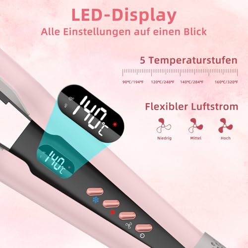 VIKICON Air Hair Straightener, Professional Ion Air Straightener without Heating Plates, Straighteners Curls and Straightens for Medium to Long Hair, Gentle Hair, Less Hair Breakage, More Shine, Light