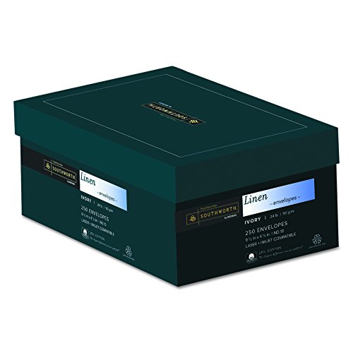 Southworth 25% Cotton Business #10 Envelopes, 4.125â€ x 9.5â€, 24 lb., Linen Finish, Ivory, 250 Envelopes (J564-10)