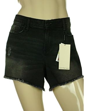 Women's Denim Stretch Frayed-Hem Shorts Black 32