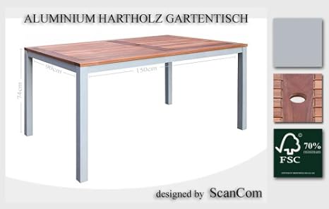 Amazon.de: ScanCom Gartentisch Hartholz Aluminium Tisch NEU OVP