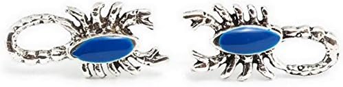 925 Sterling Silver Earrings Enamel Scorpion (1 Pair) (Blue)