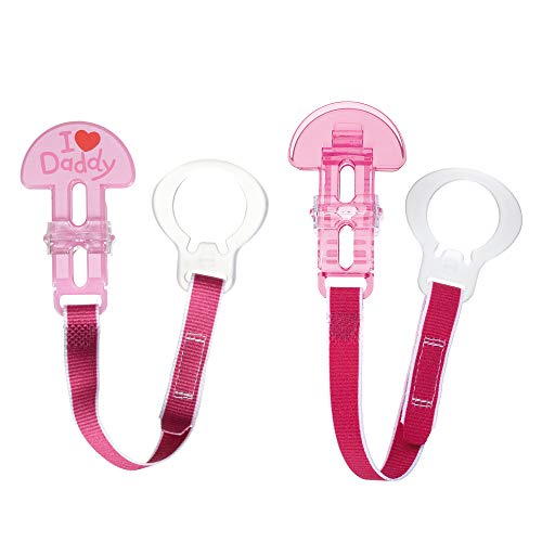MAM Pacifier Clips, Baby Pacifier Clip, I Love Daddy' Design Collection Pacifier Clip, Girl, 2-Count