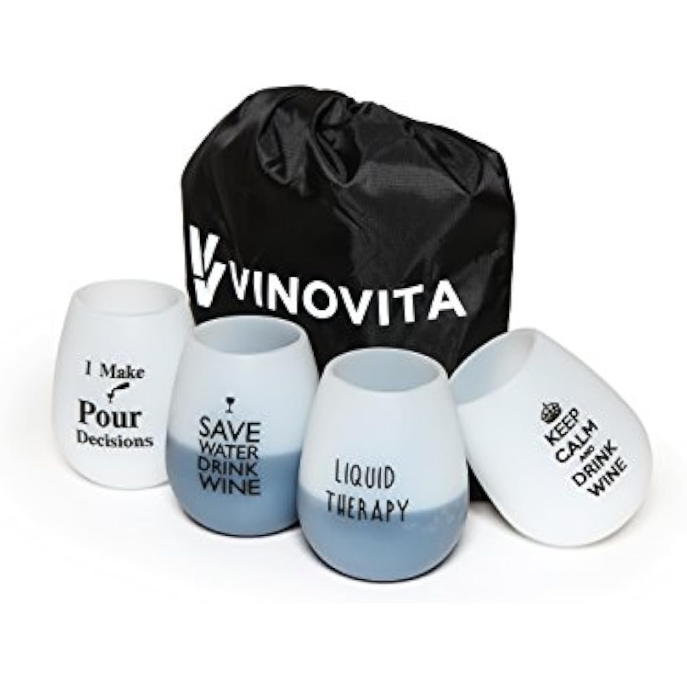 Silicone Wine Glasses (Set Of 4) With Bag By Vinovita Unbreakable