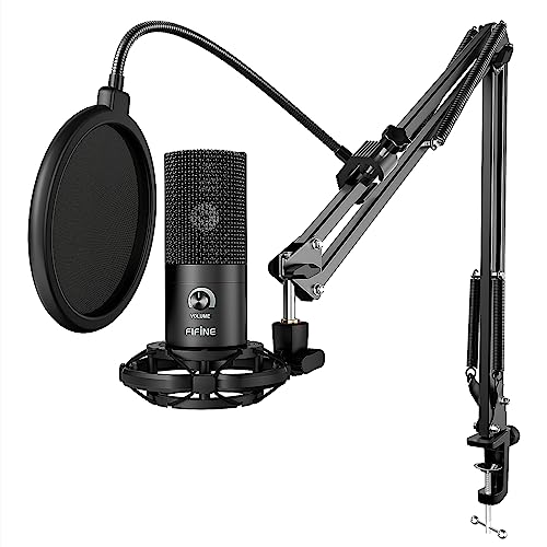 FIFINE Streaming Mikrofon PC mit Arm, USB Mikrofon PS4 PS5 MAC, Popfilter, Shock Mount, für Gaming Podcast Studio
