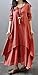 R.Vivimos Women Vintage Long Cotton Linen Loose Dress XL Red