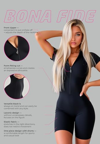 Bona Fide One Piece Workout Jumpsuits for Women - Athletic Romper Jumpsuit with Tummy Control and Butt Lifting for Yoga, Gym