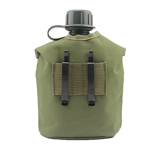 BeGrit Outdoor Kettle Canteen Aluminum Cup Kit and Cover with Stainless Steel Foldable Spoon Fork for Hiking Camping, 1 Quart
