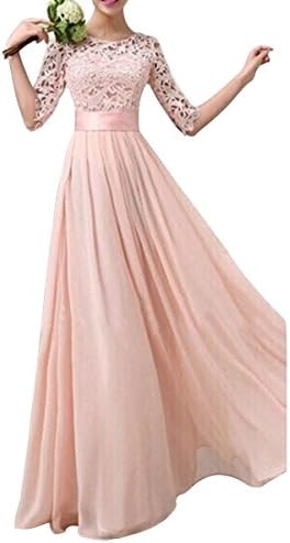 Evaliana Women Crochet Lace Wedding Bridesmaid Formal Gown Prom Party Maxi Dress
