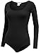 BEKDO Womens Basic Solid Long Sleeve Scoop Neck Bodysuit with Stretch-L-BLACK