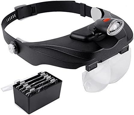 Head-Wearing Magnifying Glass Led Light Source Old Man Reading Reading Read Newspaper Repair 4 Replaceable Lens: 1.2X 1.8X 2.5X 3.5X