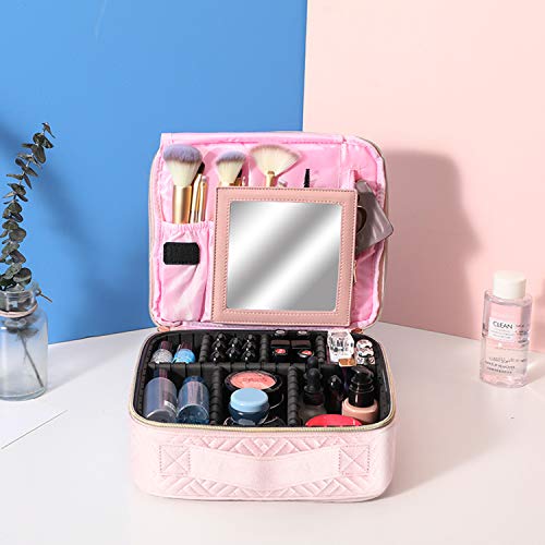 Makeup Bag Travel Cosmetic Bag Quilted Makeup Train Case for Women and Girls, with Jewelry Organizer and Mirror