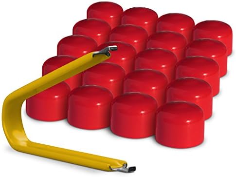 ColorLugs Vinyl BoltCap Cover | Red | Flexible Fit Bolt Lug Nut Cap | Fits 17 mm | Pack of 20 | Includes Deluxe Extractor | Made in The USA